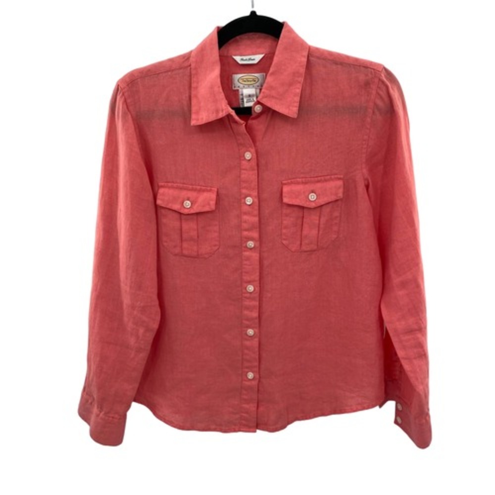 Talbots Button Front Shirt‎ Womens Small Pink Irish Linen